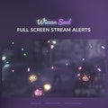 Promotional graphic for 'Wiccan Seal Full Screen Stream Alerts' with glowing symbols on a dark background.