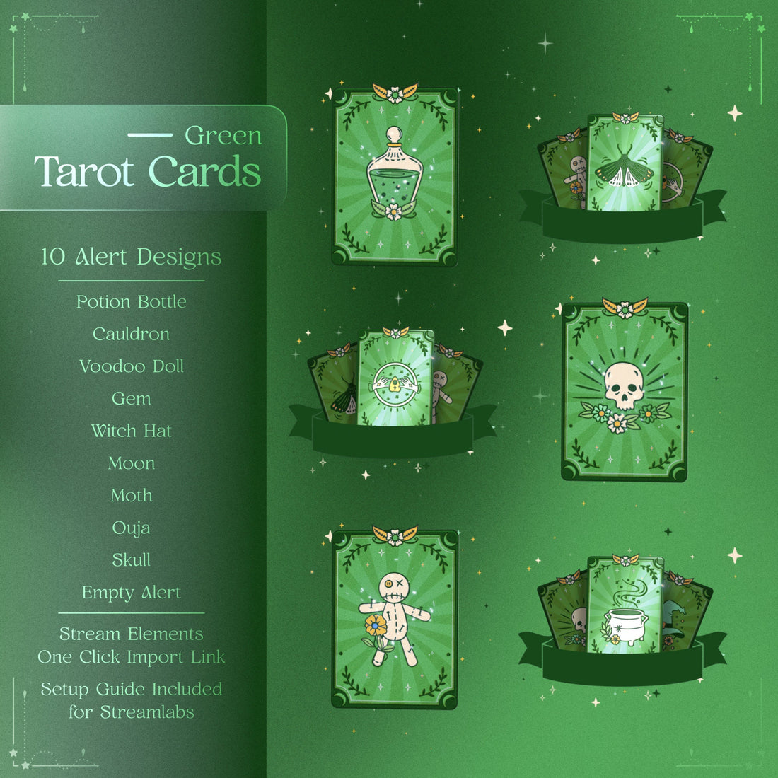 green gold tarot cards animated stream alerts