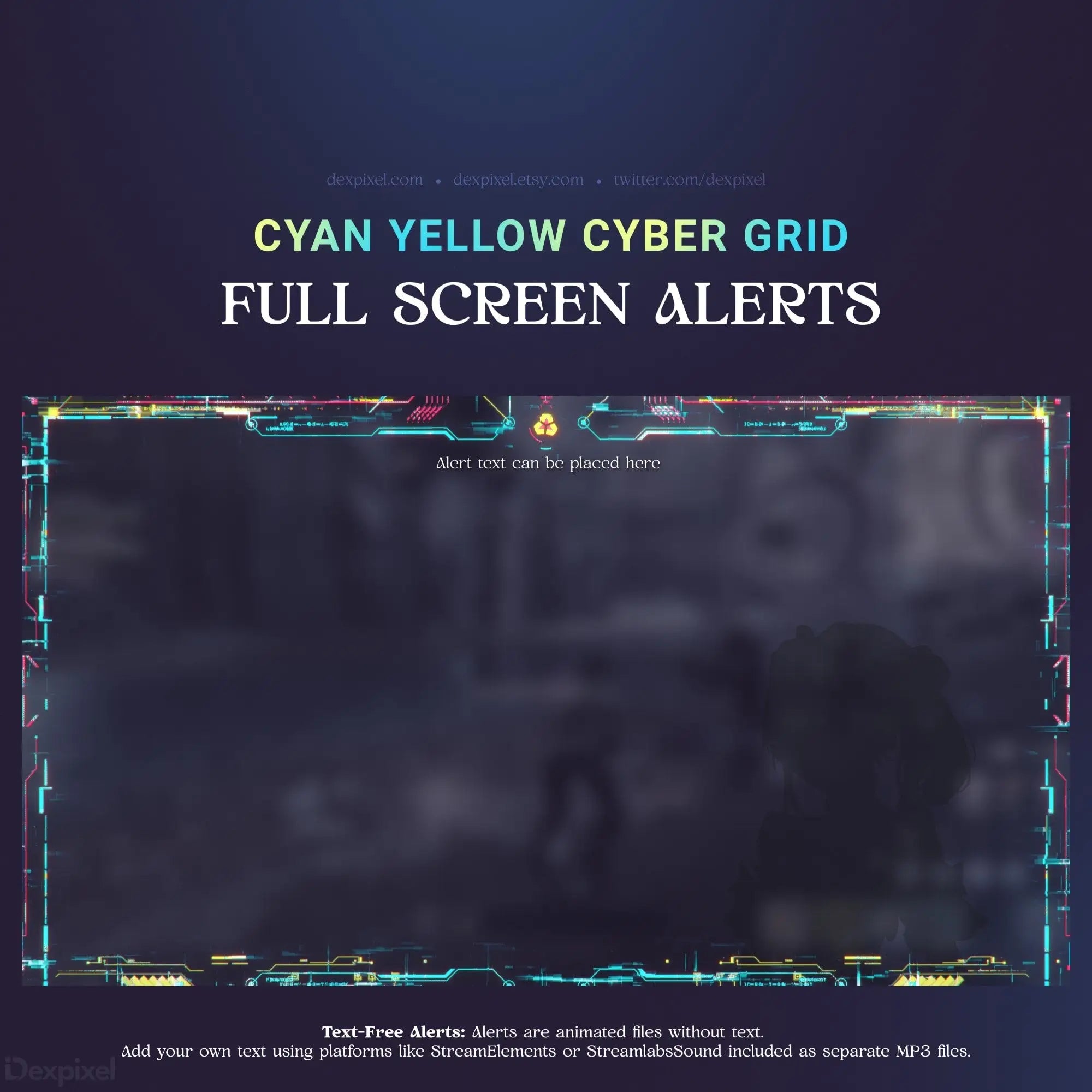 Cyberpunk-themed full-screen alert overlay.