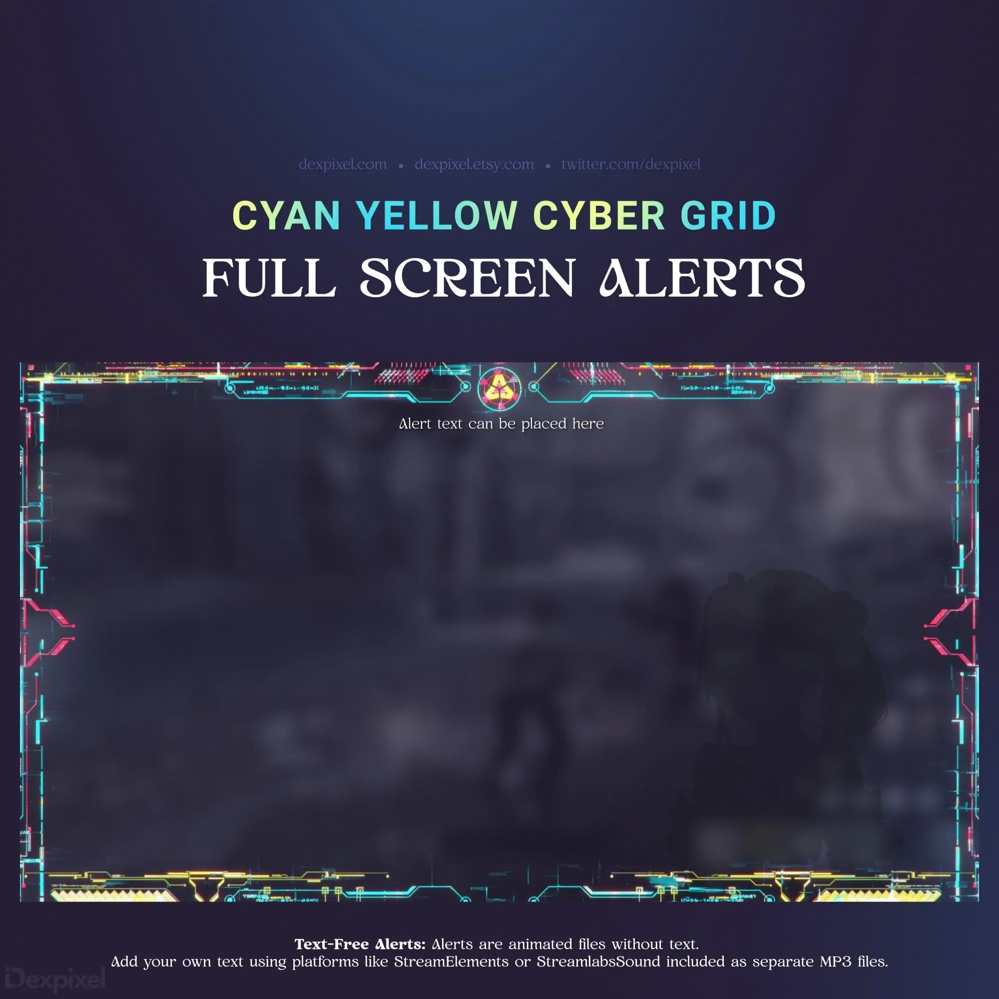 Cyberpunk-themed full-screen alert overlay.