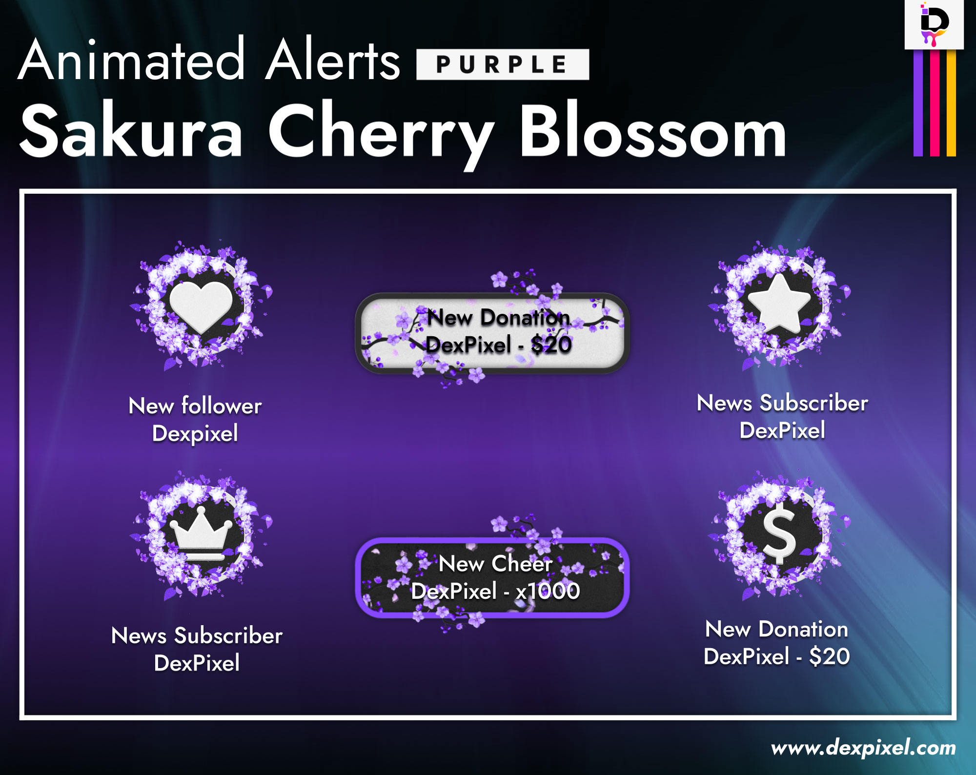 Animated Alerts DexPixel Thumbnail Sakura Cherry Blossom Purple