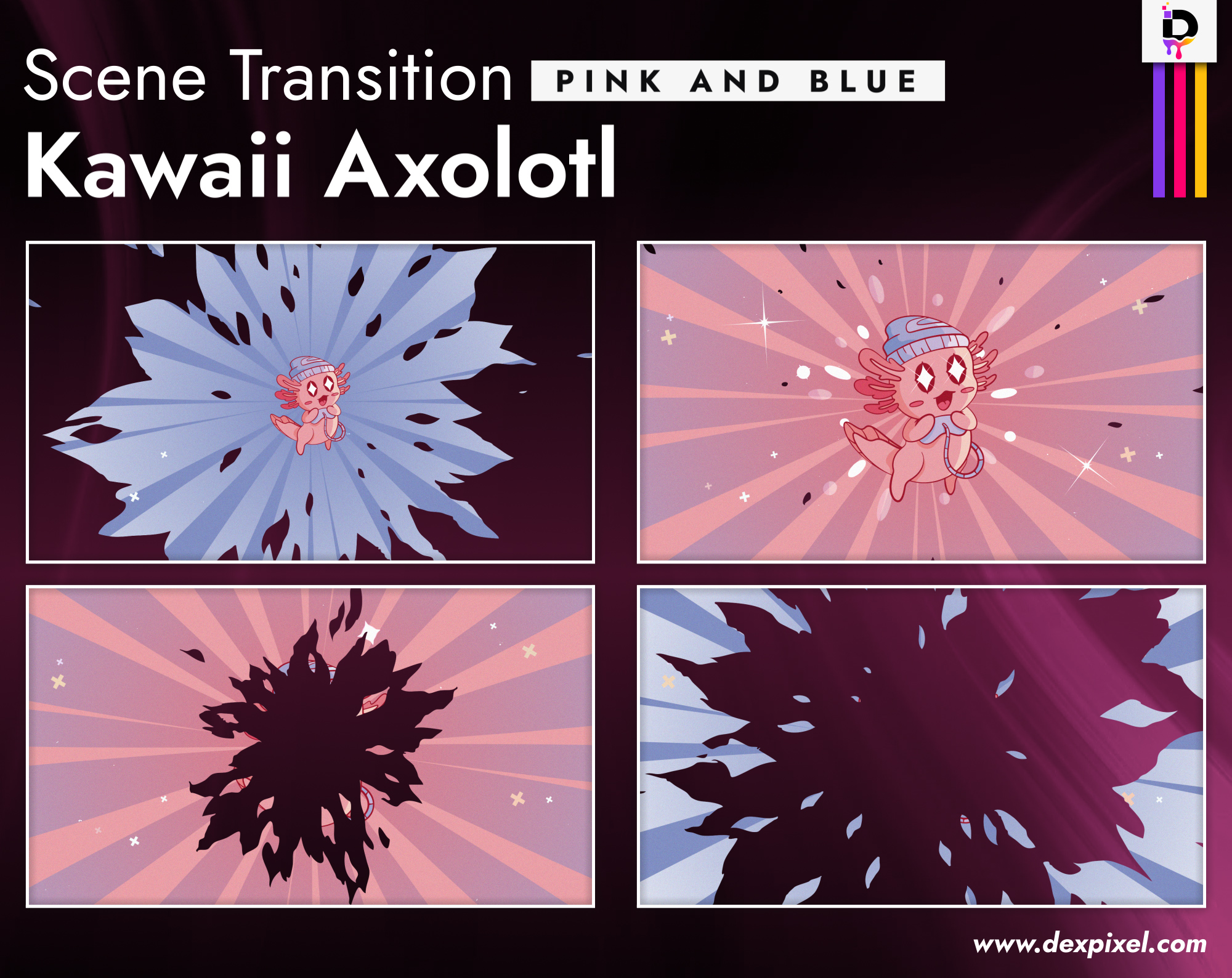 Scene Transition Dexpixel Thumbnail Kawaii Axolotl Pink And Blue