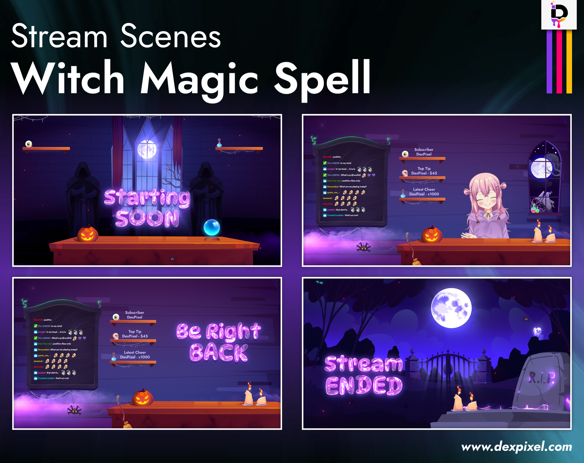 Vtuber Witch Magic Spells Dexpixel Twitch Stream Scenes